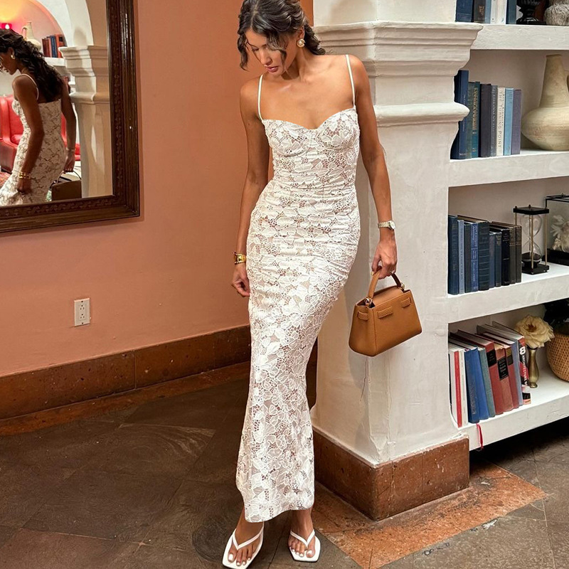 Backless Lace Midi Dress