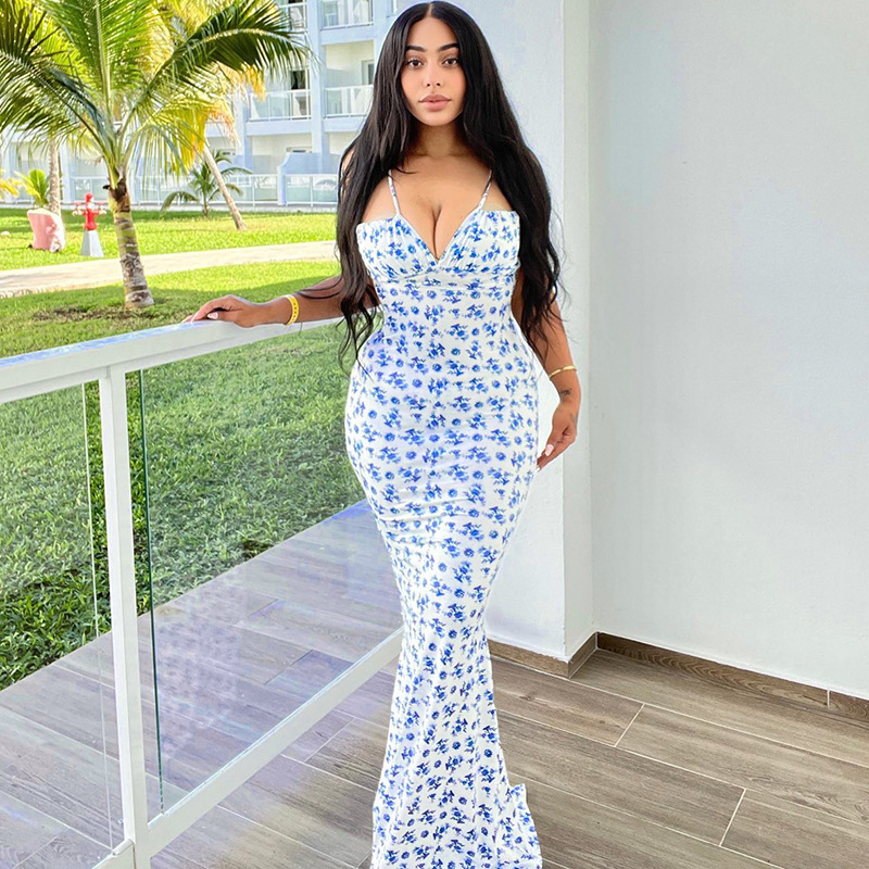 Sexy Floral Backless Maxi Dress