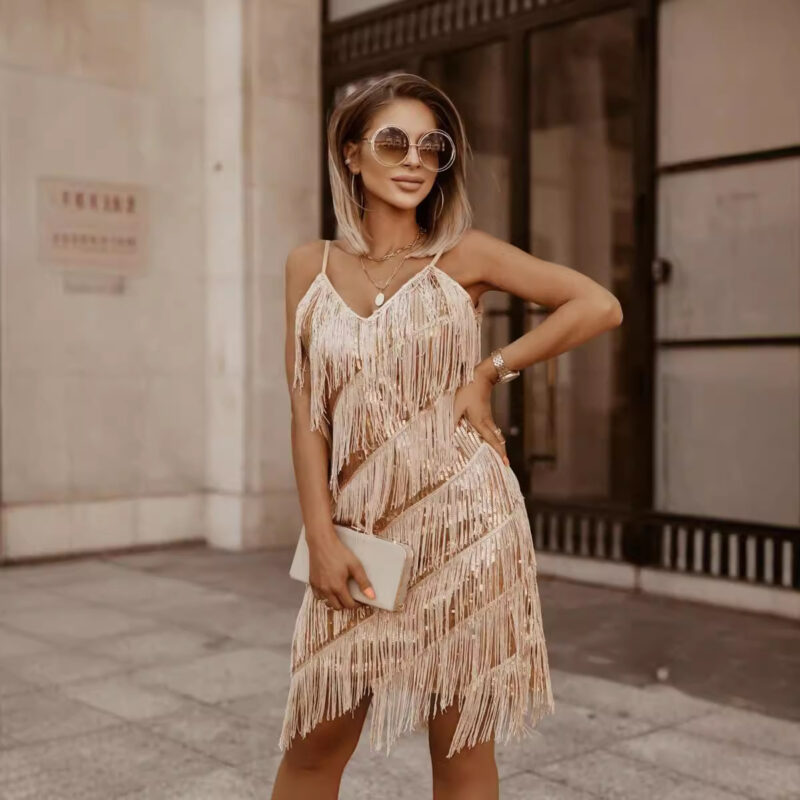 Deep V Eck Bodycon Gold Dress