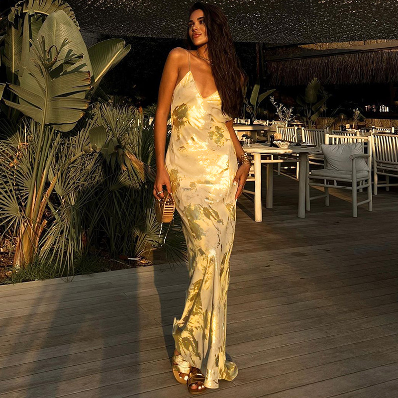 Hot Stamped Backless Maxi Dress