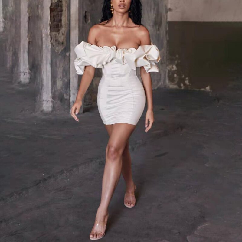 White Off-Shoulder Ruffle Dress | Elegant Corset Mini Dress for Parties